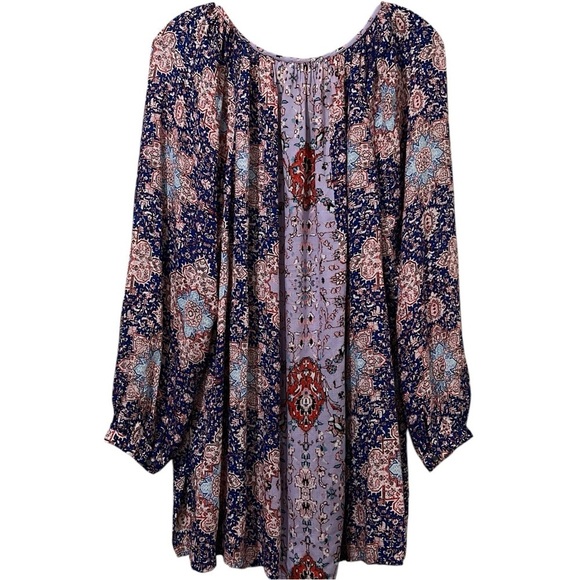 Lucky Brand 1X Plus Size Bollywood Bohemian Floral Long Sleeve Tassel Blouse Y9 - Picture 2 of 8